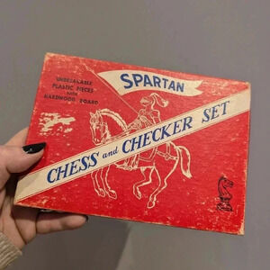 Vintage Spartan travel checkers and chess set